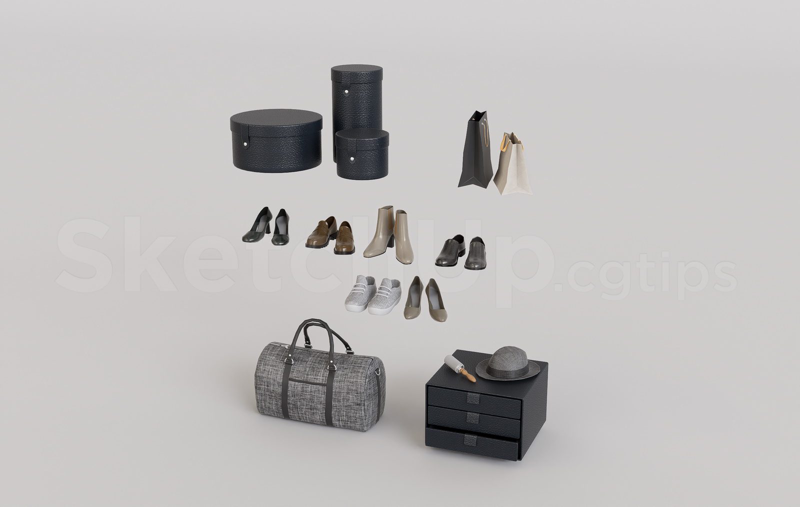 20399. نموذج تنزيل مجاني من طراز Sketchup من خزانة التخزين وحقائب اليد والأحذية (2)