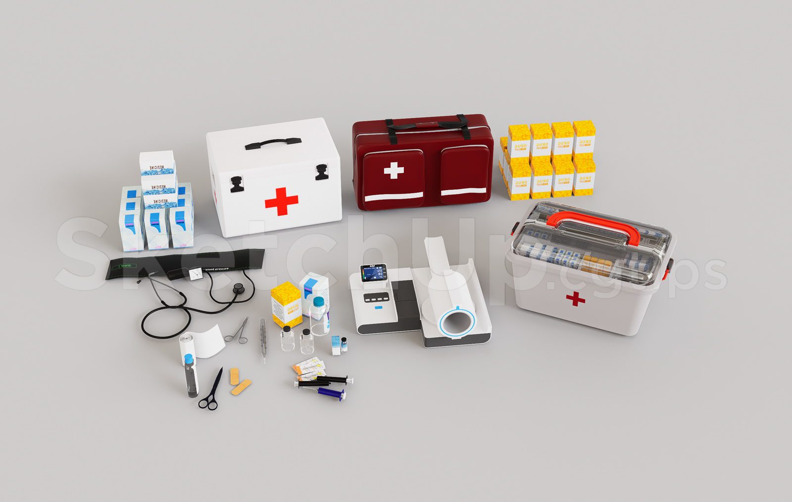 20400. Sketchup First Aid Kit Ambulance Emergency Box Medical Box Medical Medical Models Download Models Models Healthcare Download (1)