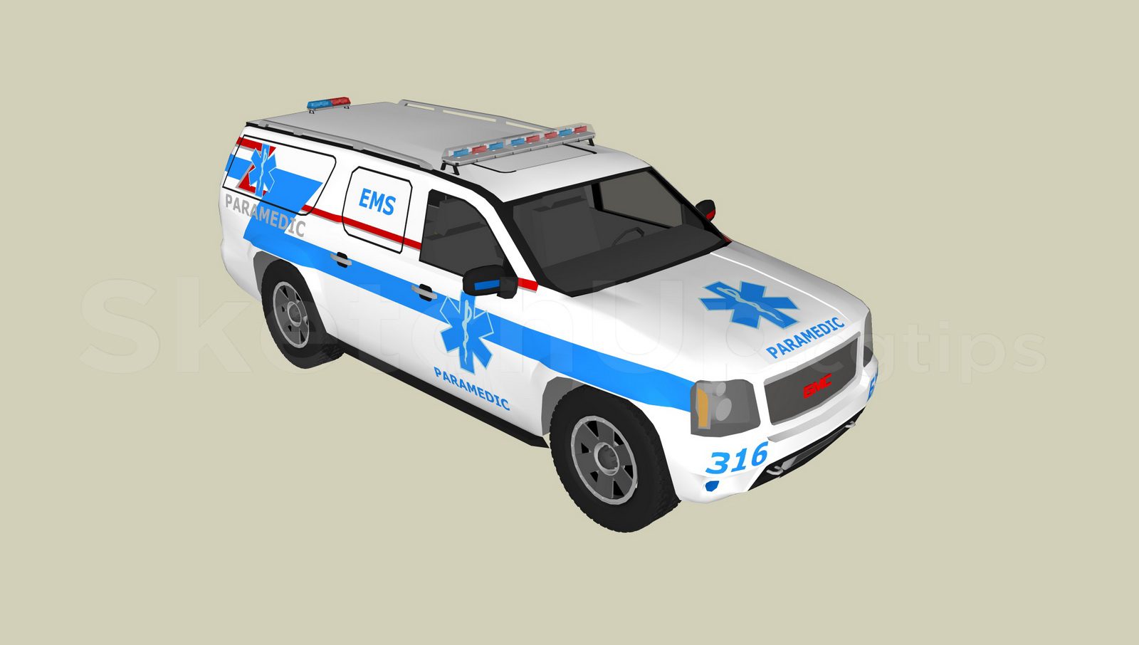 20478. قم بتنزيل Sketchup Ambulance ، نموذج نقالة (5)