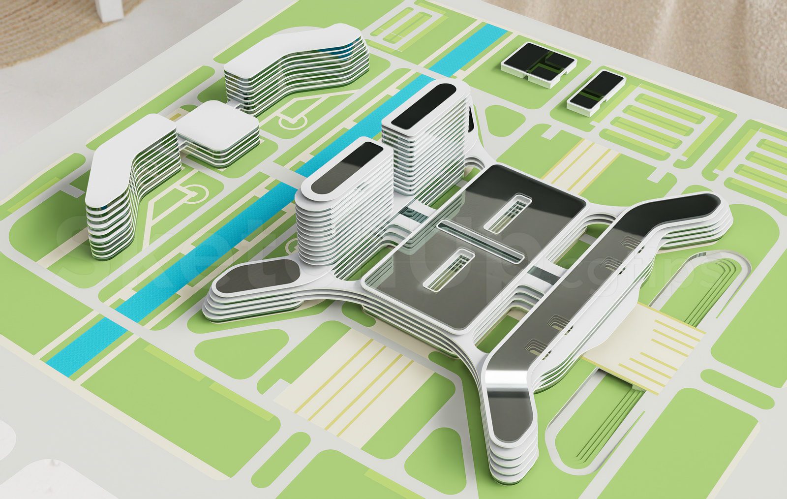 20517. تنزيل مجاني للخطة الرئيسية Sketchup 3D لمشروع المستشفى (2)
