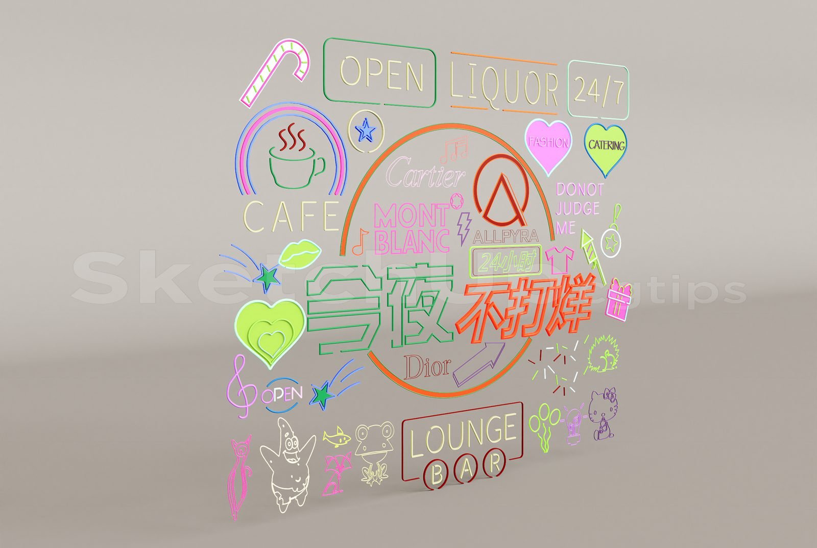 17101. Sketchup Neon Light Set Model Download (2)