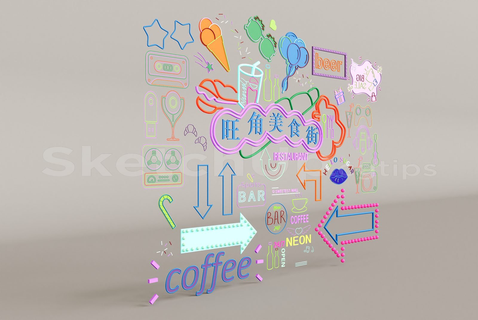 17119. Sketchup Neon Light Set Model Download (1)