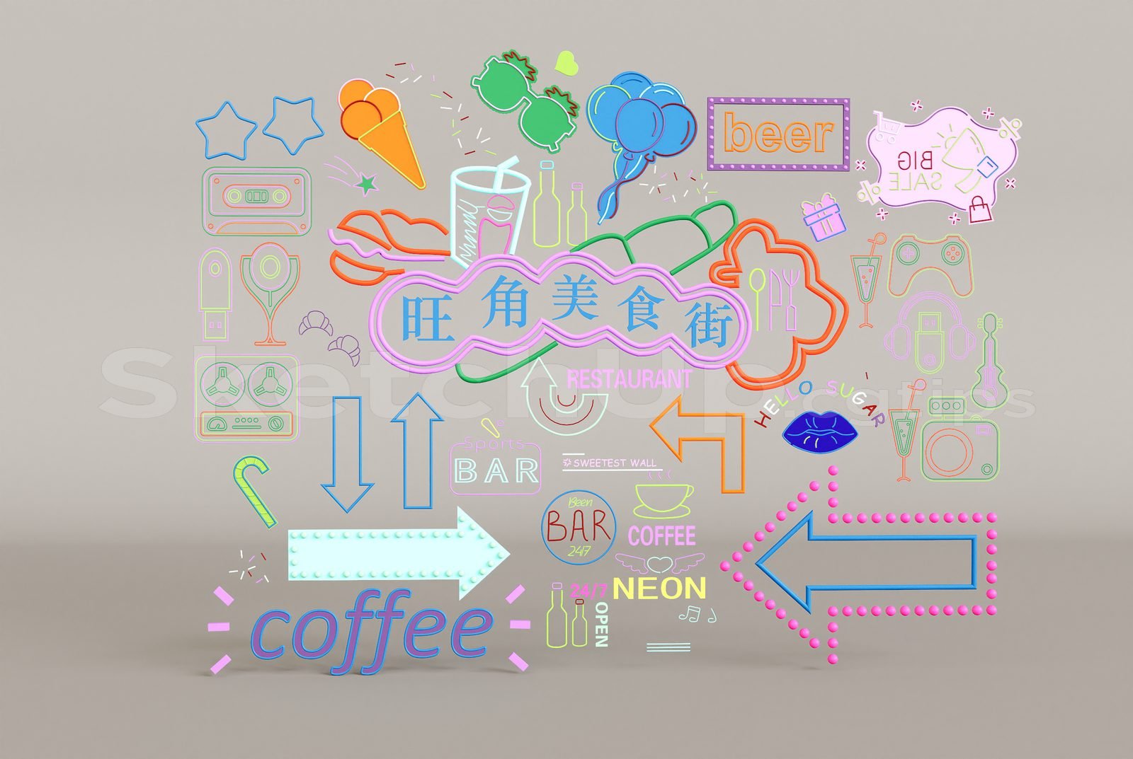 17119. Sketchup Neon Light Set Model Download (2)