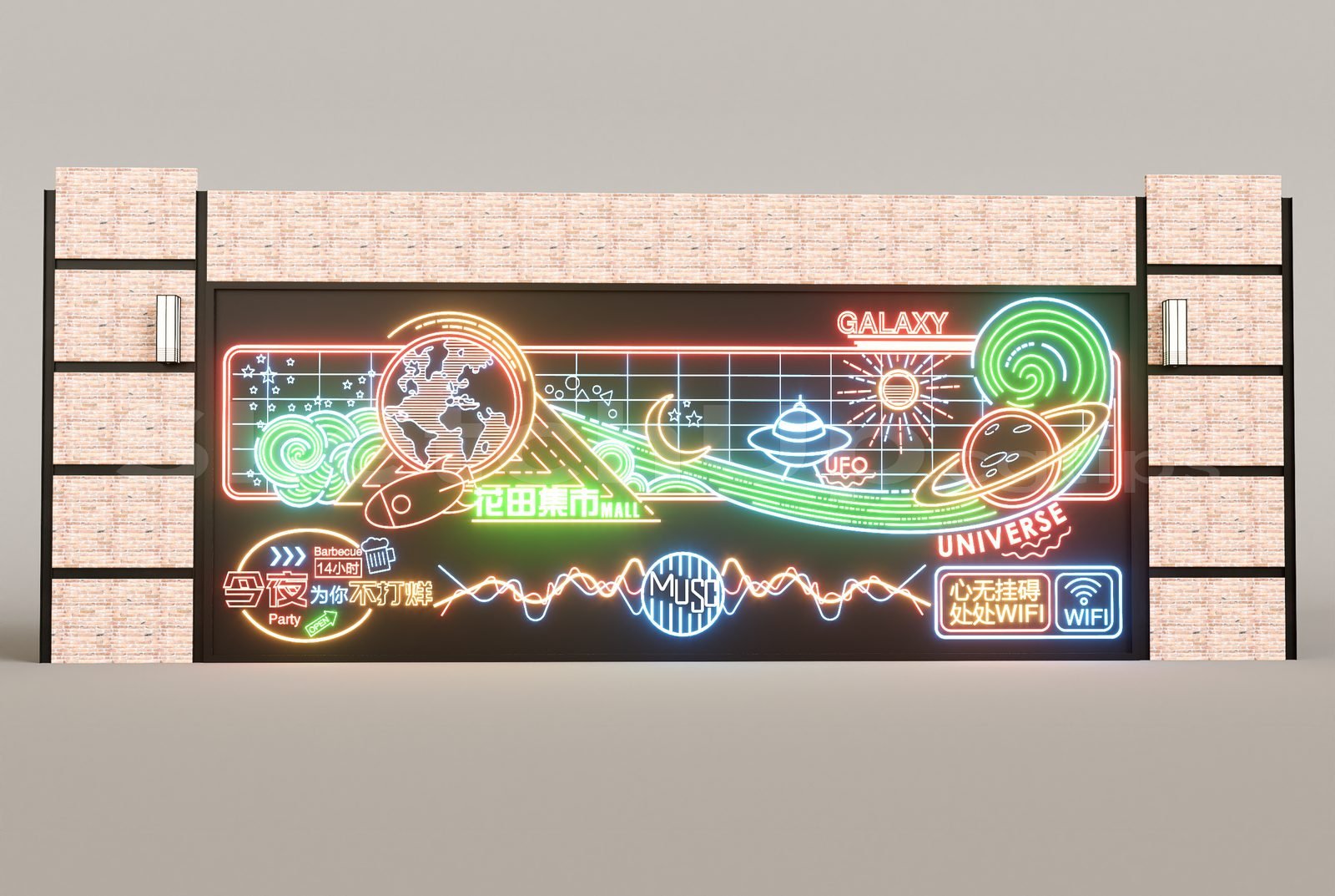 17160. Sketchup Neon Light Set Model Download (1)