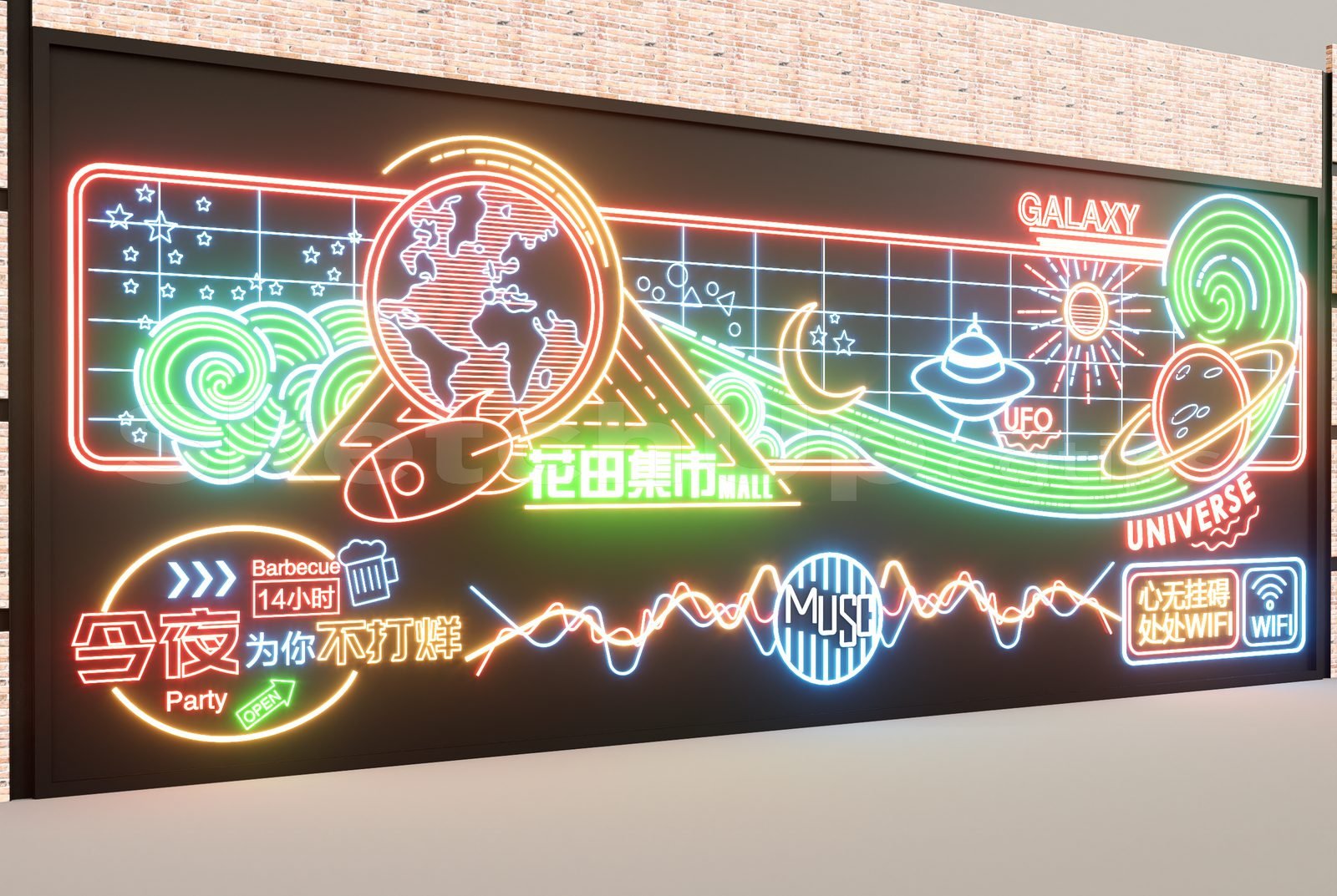 17160. Sketchup Neon Light Set Model Download (2)