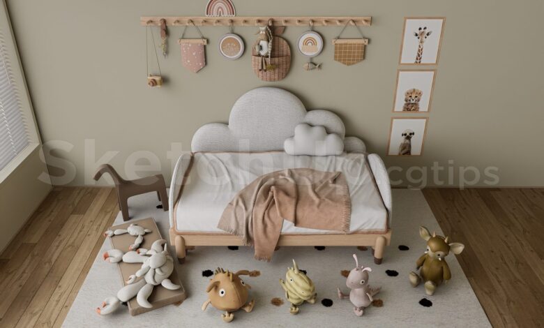 16191. Free Sketchup Kids Bedroom Interior Model Download (1)