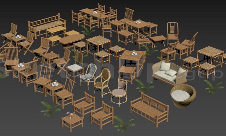 20465. Thư Viện Sketchup Miễn Phí Về Bàn Ghế Cà Phê Mây Tre đan (3)