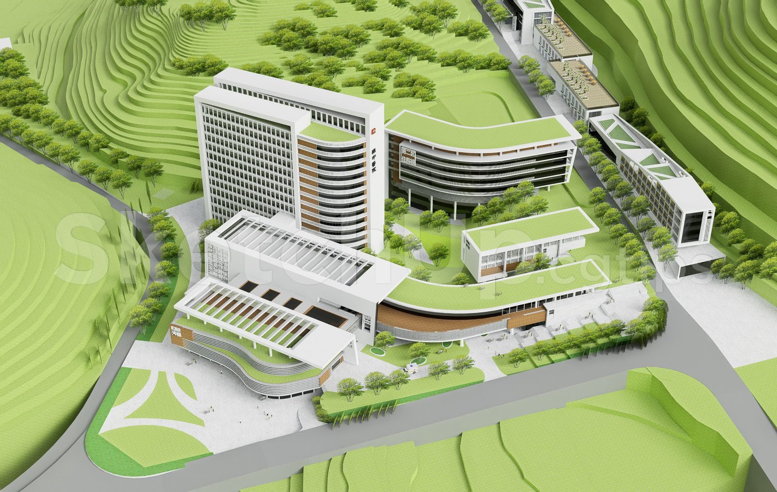 20518. تنزيل مجاني لخطة Sketchup الرئيسية ثلاثية الأبعاد لمشروع المستشفى (2)