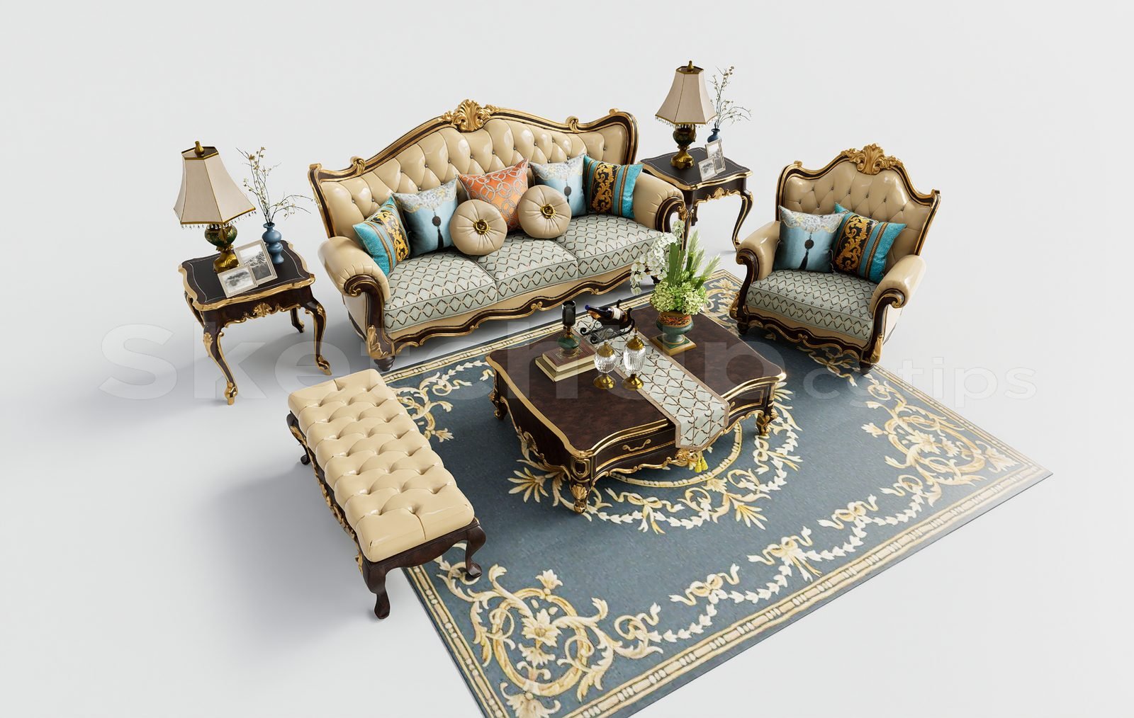 17029. تنزيل نموذج Sketchup Neoclascical Sofa Model (2)