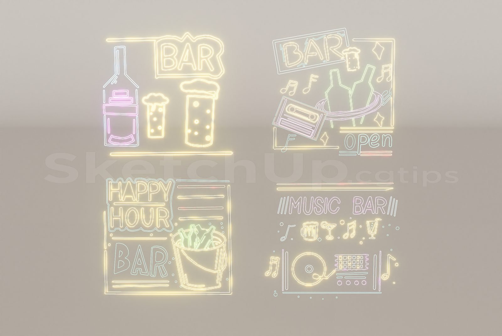 17130. تنزيل نموذج Sketchup Neon Light Set (1)