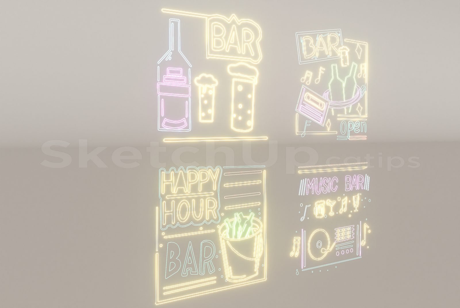 17130. تنزيل نموذج Sketchup Neon Light Set Model (2)