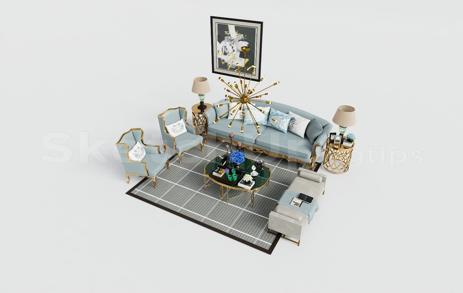 17223. تنزيل نموذج Sketchup Neoclascical Sofa Model (1)