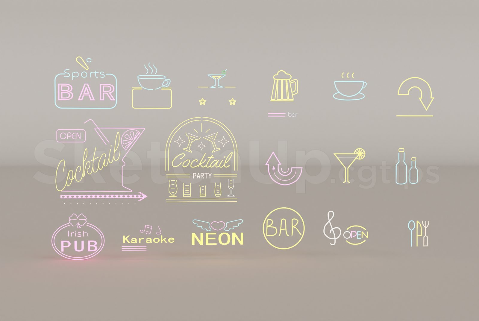 17280. تنزيل نموذج Sketchup Neon Light Set Model (1)