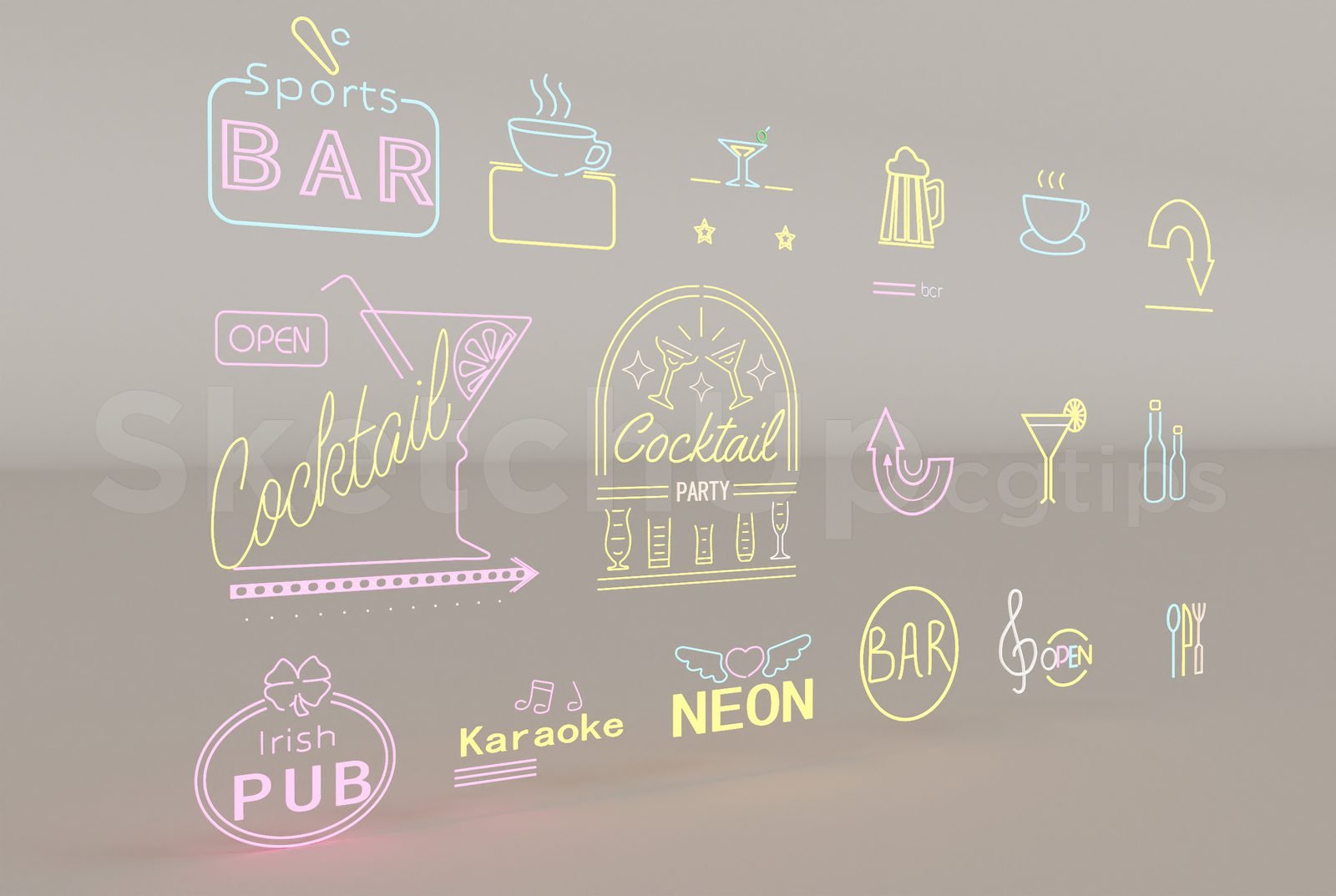 17280. Sketchup Neon Light Set Model Download (2)
