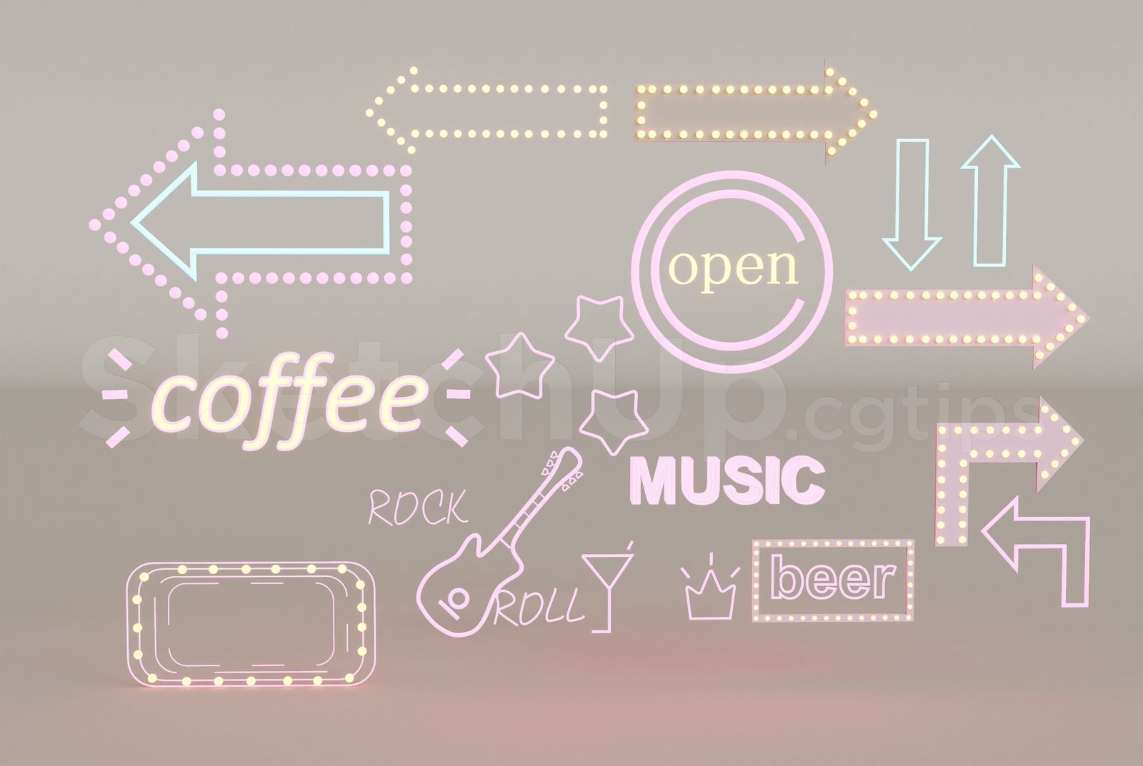 17297. تنزيل نموذج Sketchup Neon Light Set Model (2)