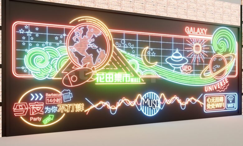 17160. Sketchup Neon Light Set Model Download (2)