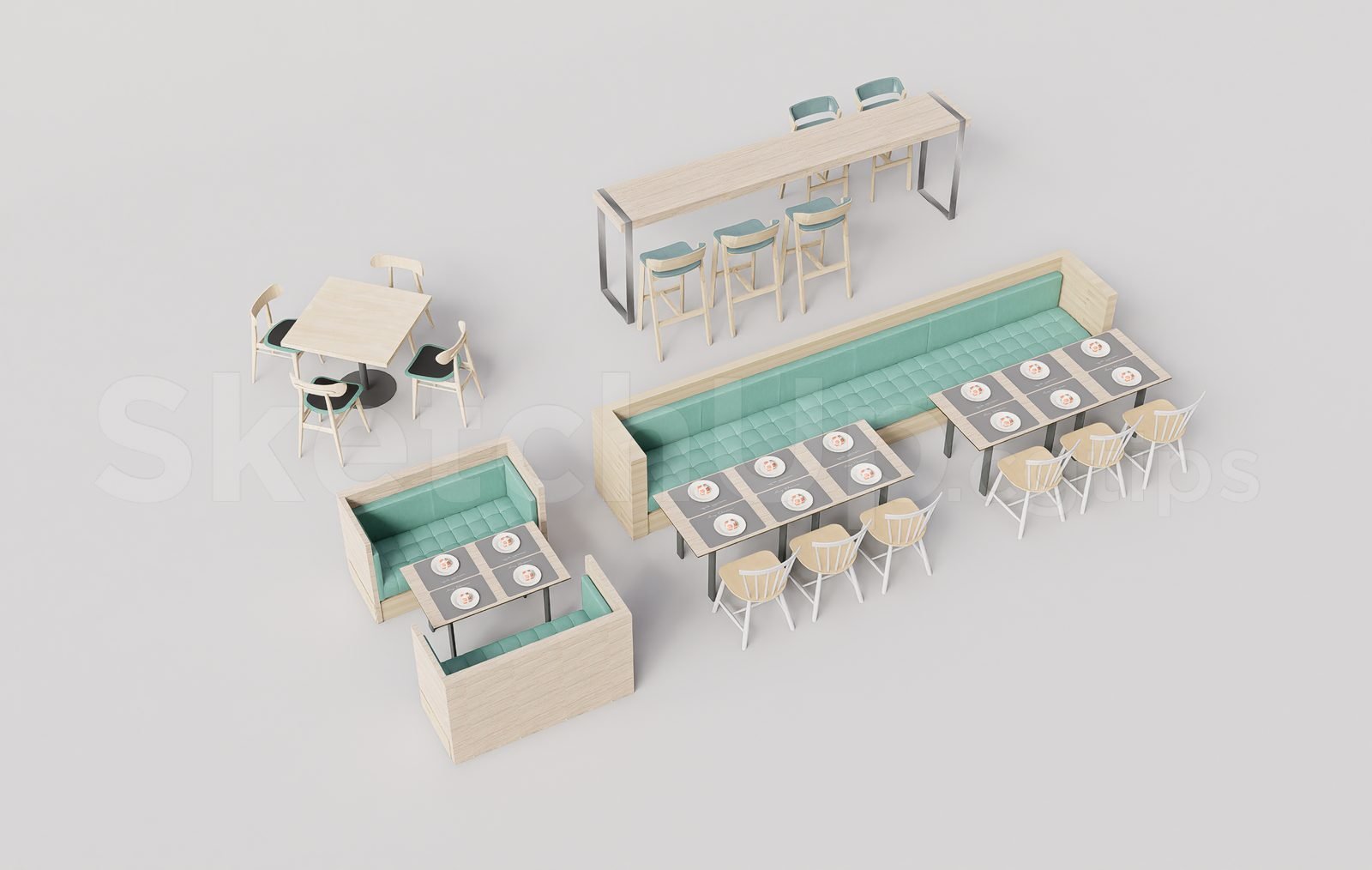 17995. مطعم Sketchup Free و Cafe Furniture 3D Models Download (1)