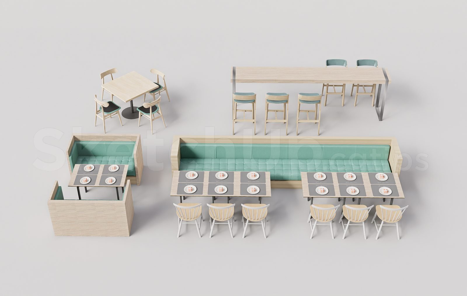 17995. مطعم Sketchup Free و Cafe Furniture 3D Models Download (2)