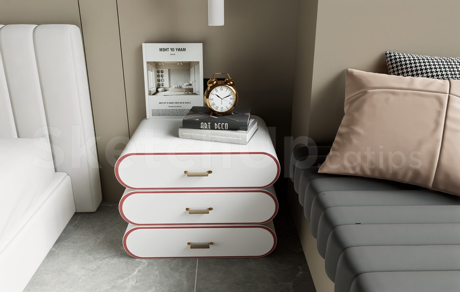 18196. تنزيل مجاني لنموذج Sketchup بجانب السرير ثلاثي الأبعاد (1)