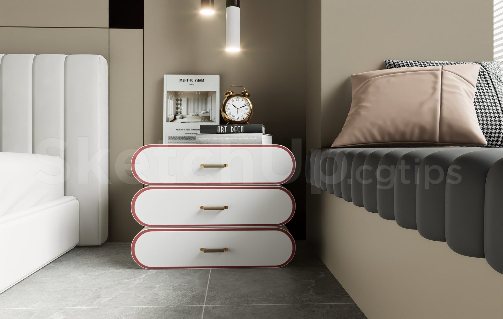 18196. تنزيل مجاني لنموذج Sketchup بجانب السرير ثلاثي الأبعاد (2)