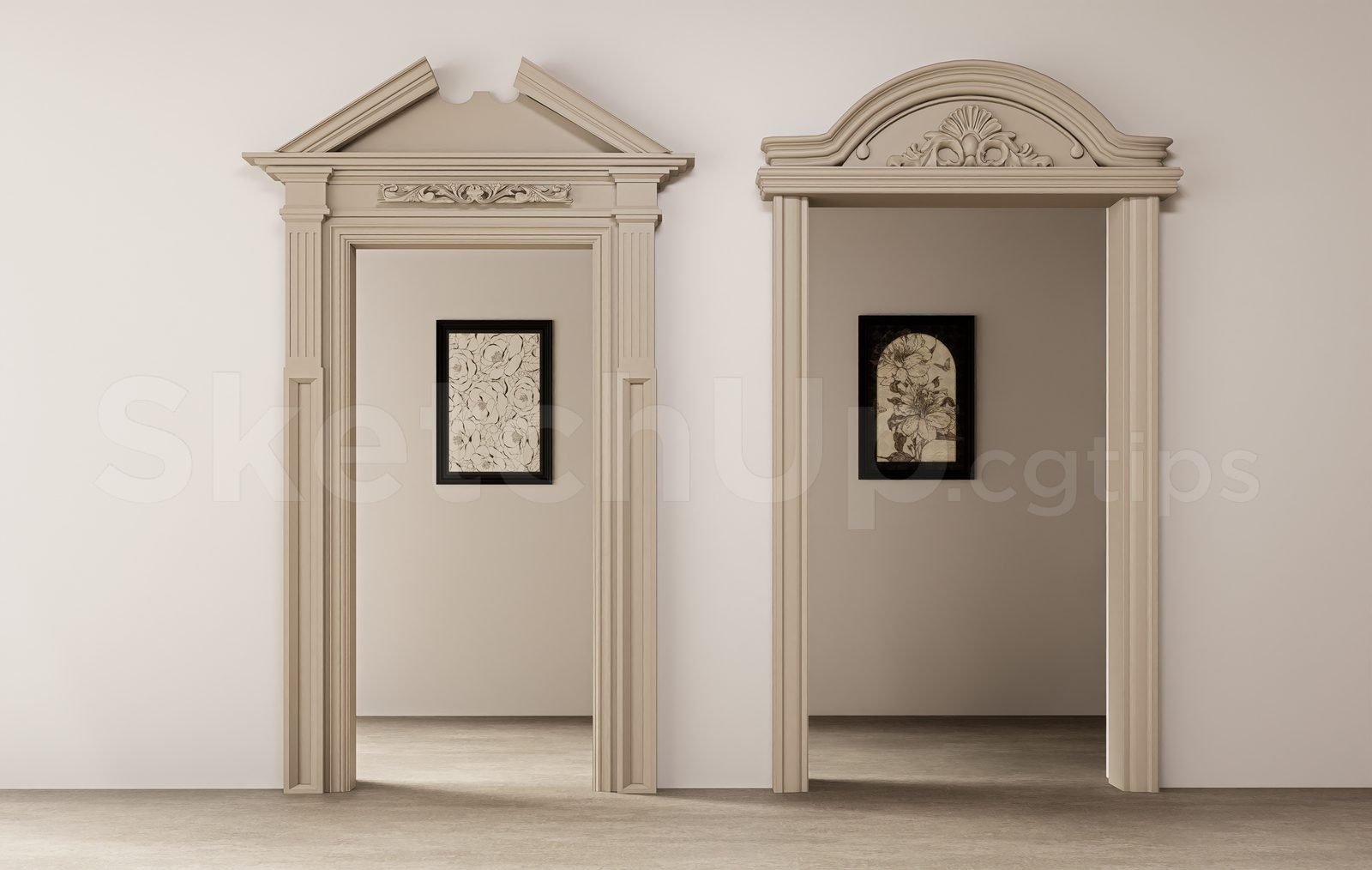 18684. نموذج سكيتش اب مجاني، مدخل خشبي كلاسيكي مقوس (1)