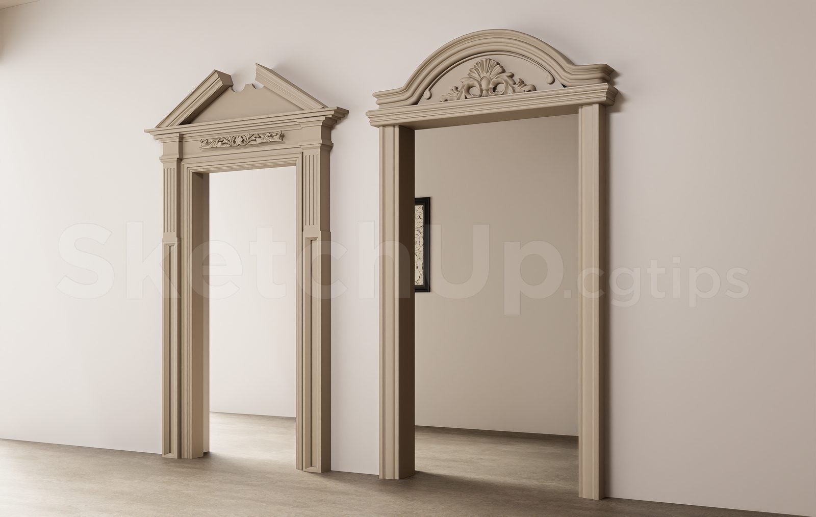 18684. نموذج سكيتش اب مجاني، مدخل خشبي كلاسيكي مقوس (2)