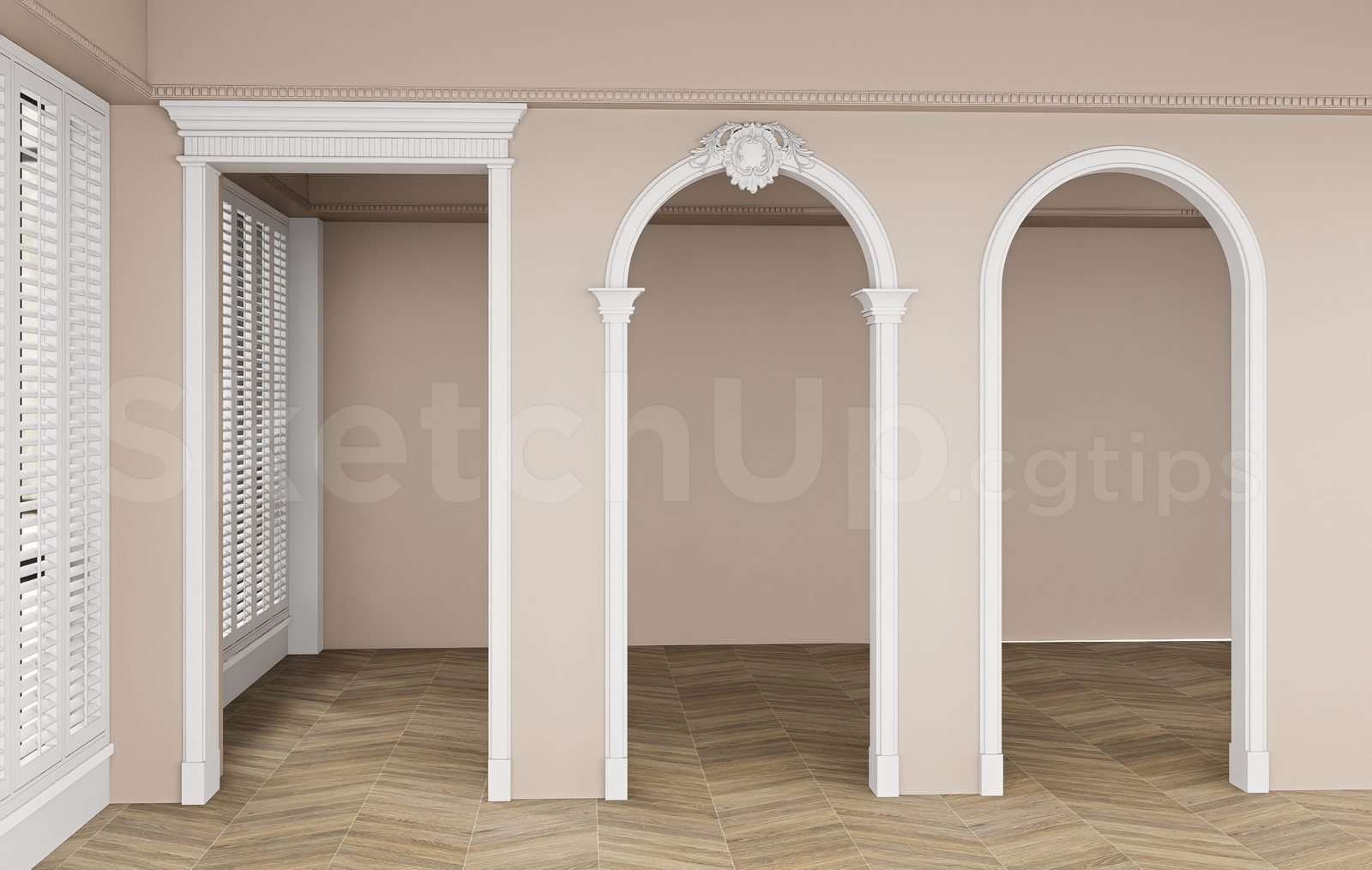 18772. نموذج سكيتش اب مجاني، مدخل خشبي كلاسيكي مقوس (1)