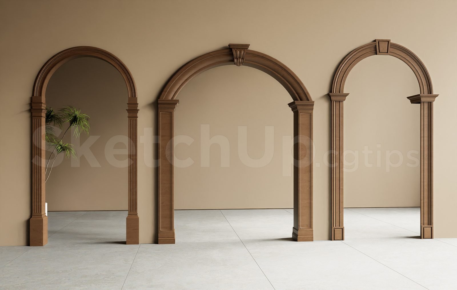 18808. نموذج Sketchup مجاني، مدخل خشبي كلاسيكي مقوس (1)