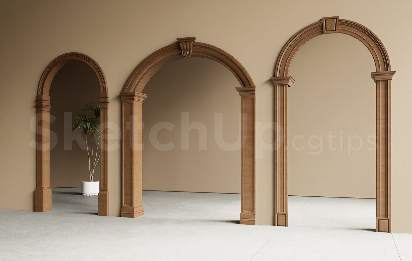 18808. نموذج Sketchup مجاني، مدخل خشبي كلاسيكي مقوس (2)