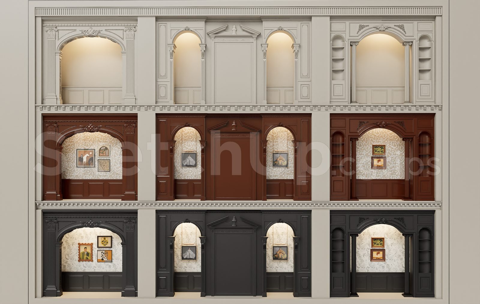 18936. نموذج Sketchup مجاني، مدخل خشبي كلاسيكي مقوس (1)