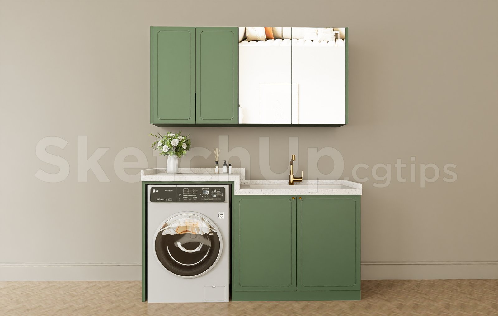 19079. تنزيل مجاني لخزانة حديثة مع مغسلة نموذج Sketchup (1)