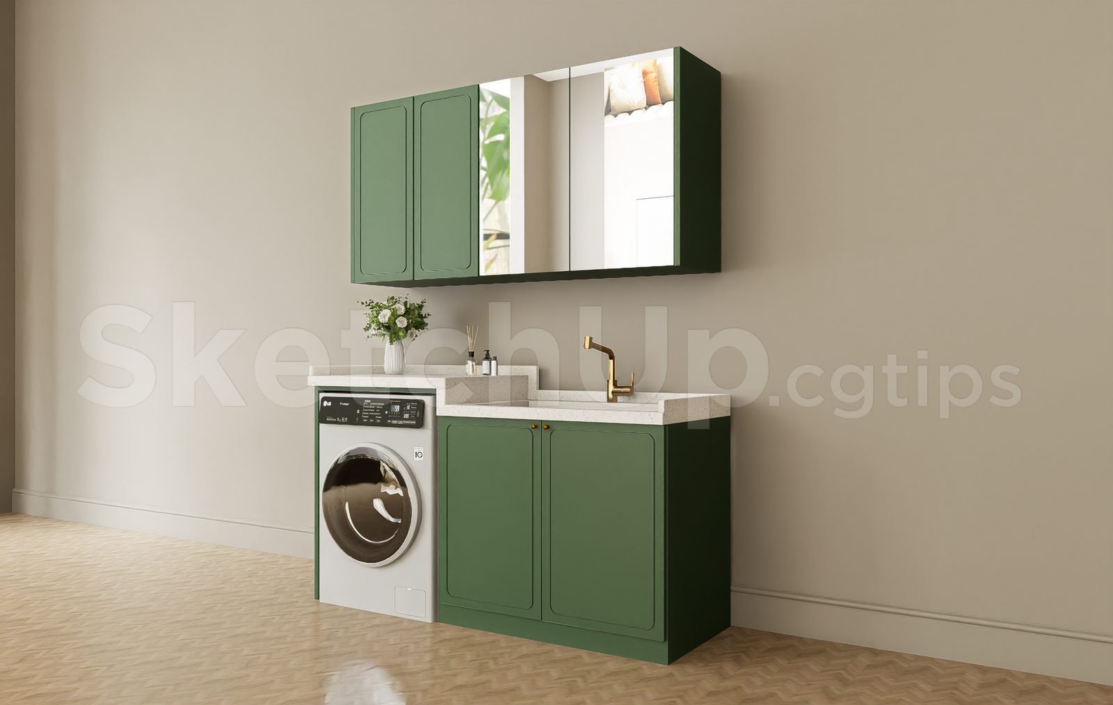 19079. تنزيل مجاني لخزانة حديثة مع حوض غسيل موديل Sketchup (2)