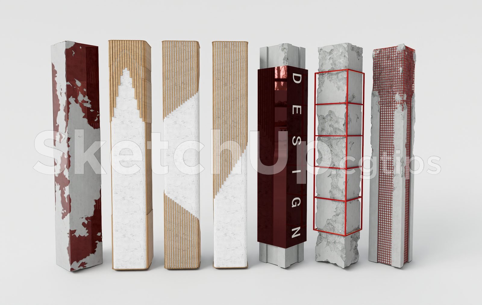 19389. تصميم الأعمدة الخرسانية المعمارية الحديثة – نموذج مفهوم Sketchup ثلاثي الأبعاد (1)