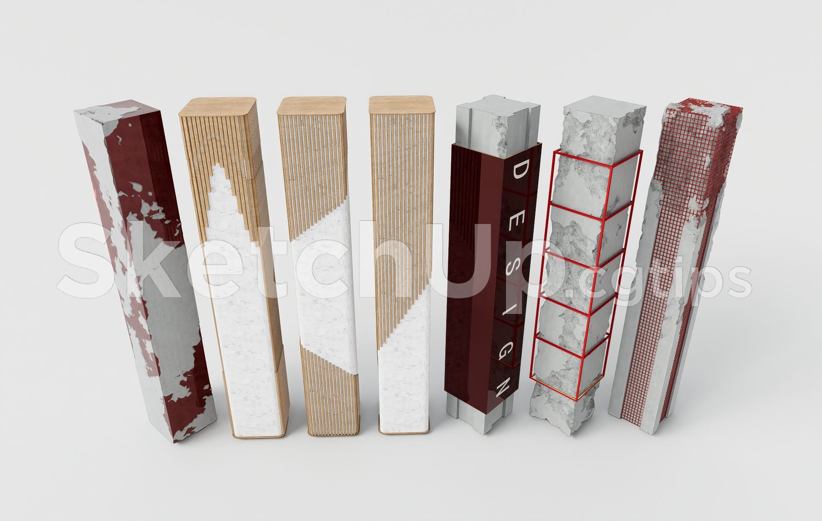 19389. تصميم الأعمدة الخرسانية المعمارية الحديثة – نموذج مفهوم Sketchup 3D (2)